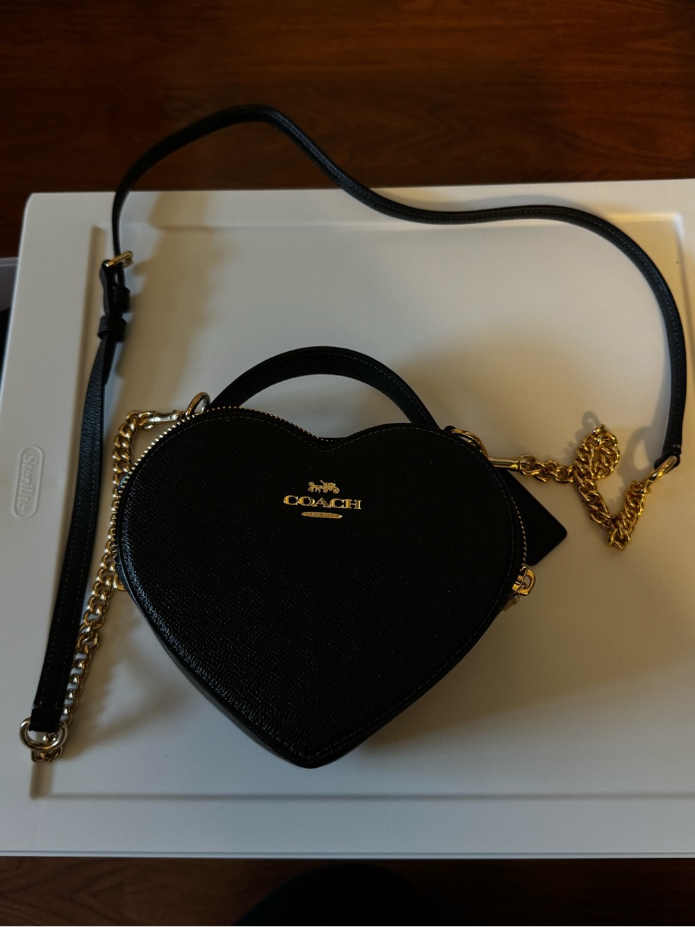 COACH Black Heart-Shaped Mini Bag with Gold Chain